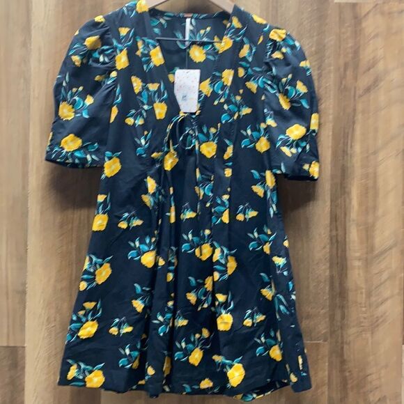FREE PEOPLE - Yellow Flower Tunic Dress - Picture 1 of 4